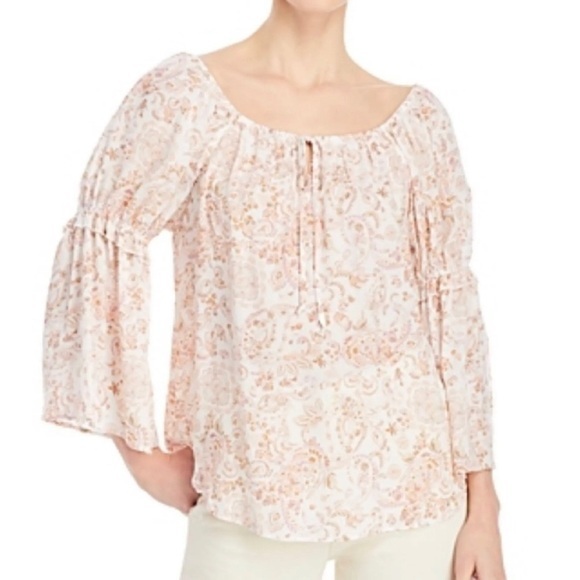 Status by Chenault‎ Floral Keyhole Bell Sleeve Peasant Top - Picture 1 of 5